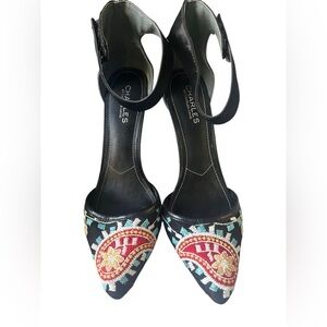 Charles David satin and embroidered high heels 8